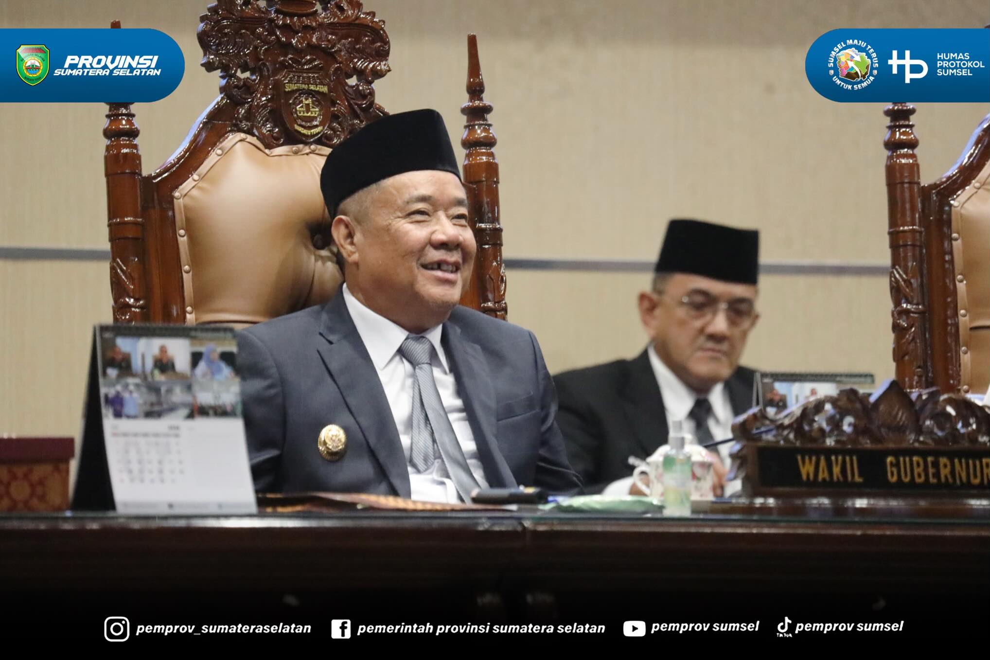 PALEMBANG — Wakil Gubernur Sumatera Selatan (Sumsel) H. Cik Ujang menghadiri Rapat Paripurna ke-35 DPRD Provinsi Sumatera Selatan yang berlangsung di Gedung DPRD Sumsel, Senin (8/6/2026).