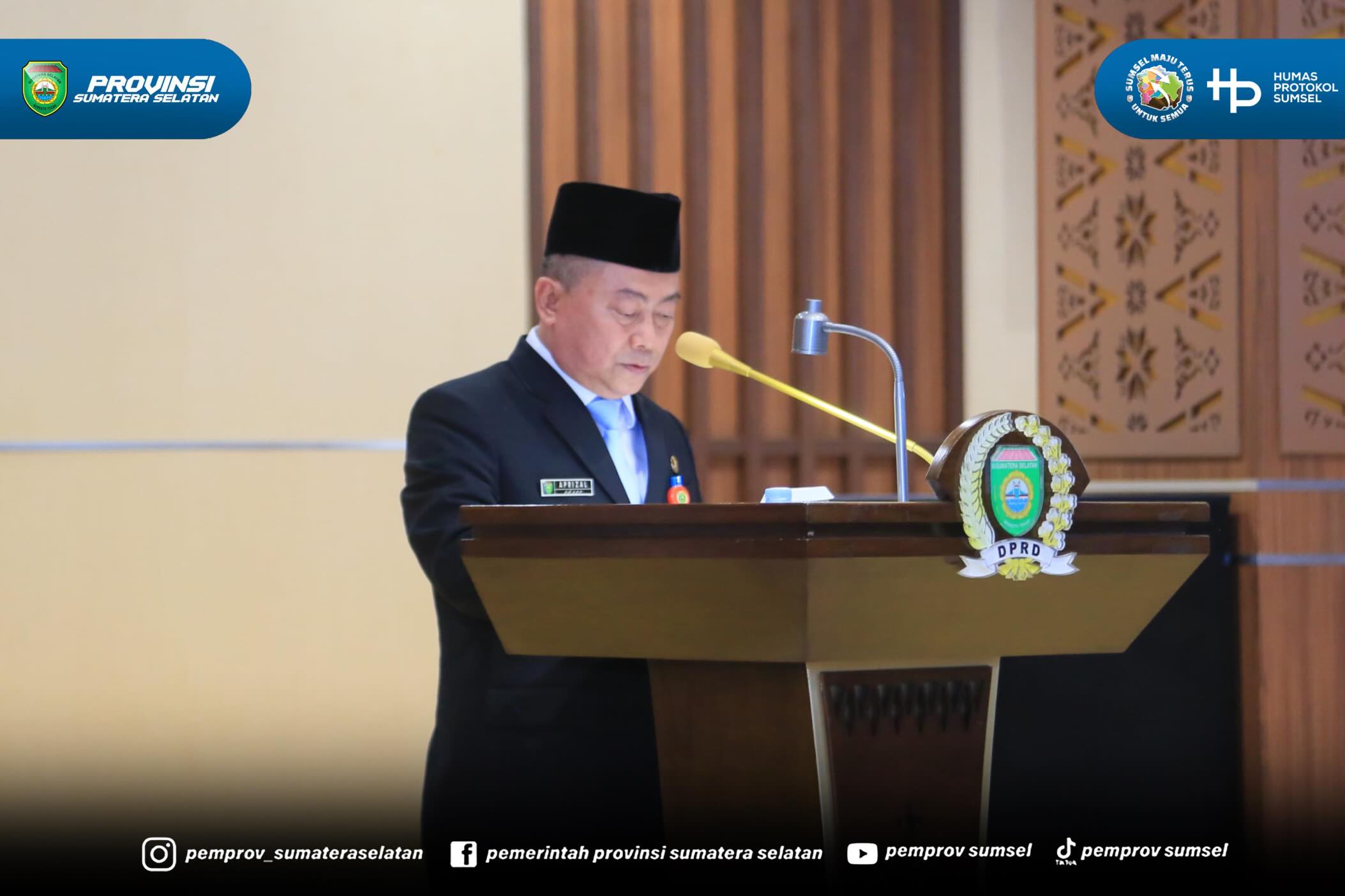 PALEMBANG — Wakil Gubernur Sumatera Selatan (Sumsel) H. Cik Ujang menghadiri Rapat Paripurna ke-35 DPRD Provinsi Sumatera Selatan yang berlangsung di Gedung DPRD Sumsel, Senin (8/6/2026).