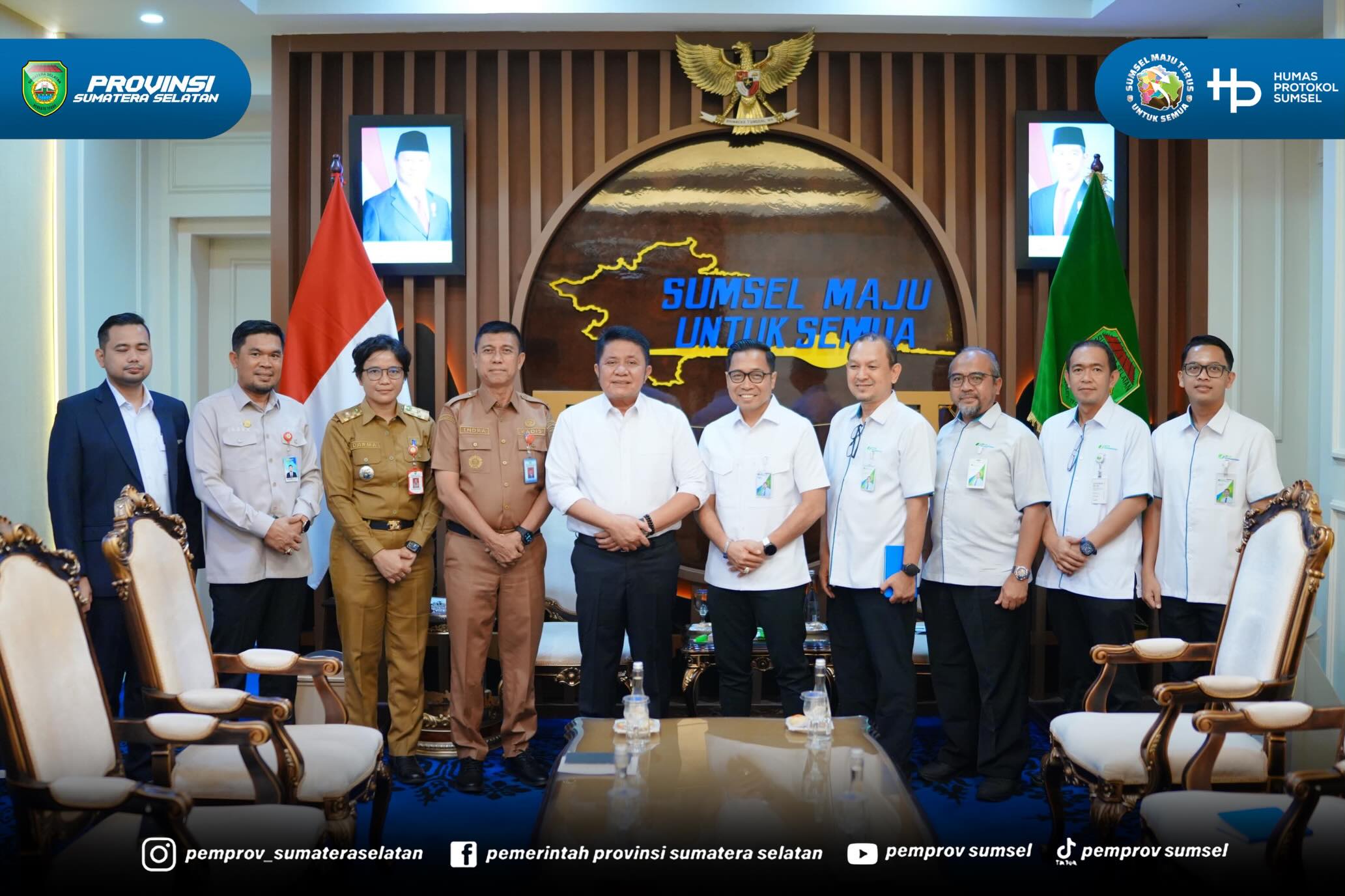 Palembang - Gubernur Sumatera Selatan (Sumsel) H. Herman Deru menerima audiensi jajaran BPJS Ketenagakerjaan Kantor Wilayah Sumatera Bagian Selatan dalam rangka silaturahmi sekaligus pamit tugas Kepala Kantor Wilayah BPJS Ketenagakerjaan Sumsel, M...