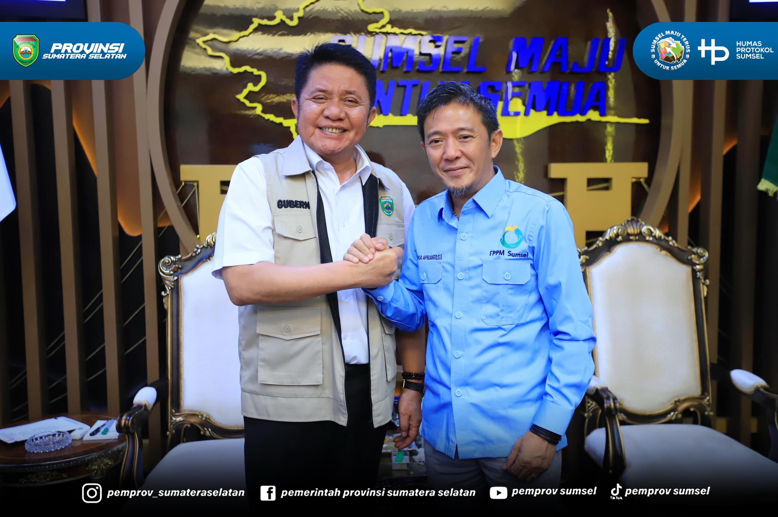 Palembang - Gubernur Sumsel Dr. H. Herman Deru menerima audiensi calon pengurus Forum Pengembang Pemberdayaan Masyarakat Sumsel (FPPMS) di ruang tamu Gubernur, Selasa (9/6/2026) Siang.