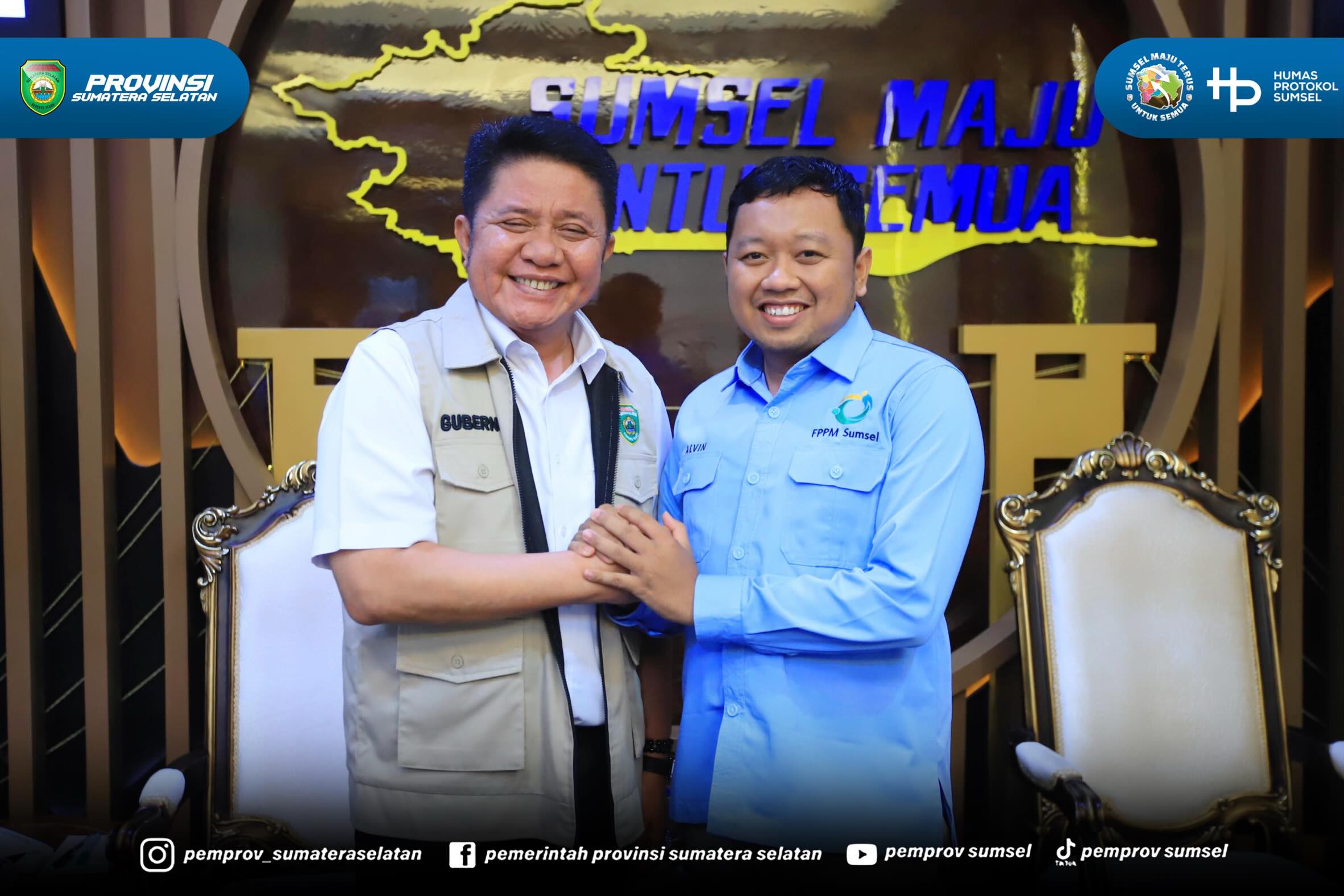 Palembang - Gubernur Sumsel Dr. H. Herman Deru menerima audiensi calon pengurus Forum Pengembang Pemberdayaan Masyarakat Sumsel (FPPMS) di ruang tamu Gubernur, Selasa (9/6/2026) Siang.