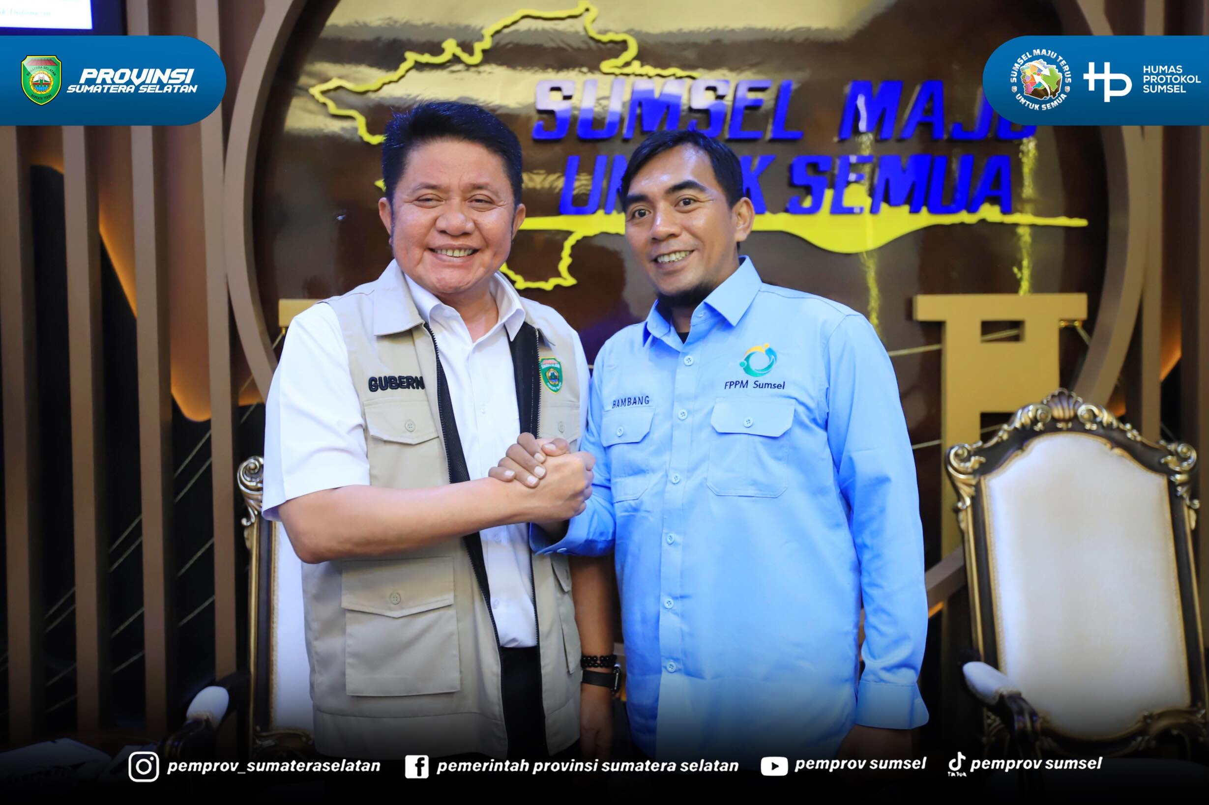 Palembang - Gubernur Sumsel Dr. H. Herman Deru menerima audiensi calon pengurus Forum Pengembang Pemberdayaan Masyarakat Sumsel (FPPMS) di ruang tamu Gubernur, Selasa (9/6/2026) Siang.