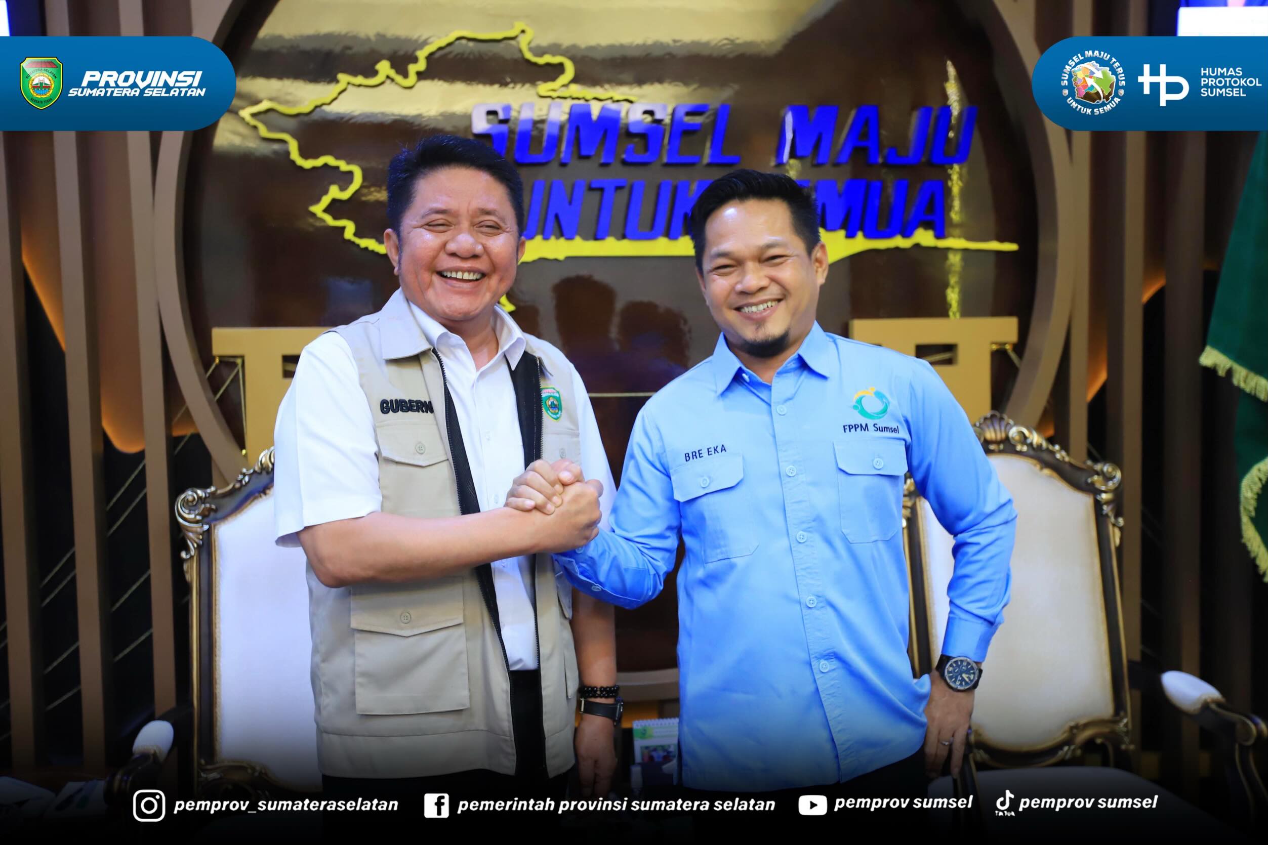 Palembang - Gubernur Sumsel Dr. H. Herman Deru menerima audiensi calon pengurus Forum Pengembang Pemberdayaan Masyarakat Sumsel (FPPMS) di ruang tamu Gubernur, Selasa (9/6/2026) Siang.