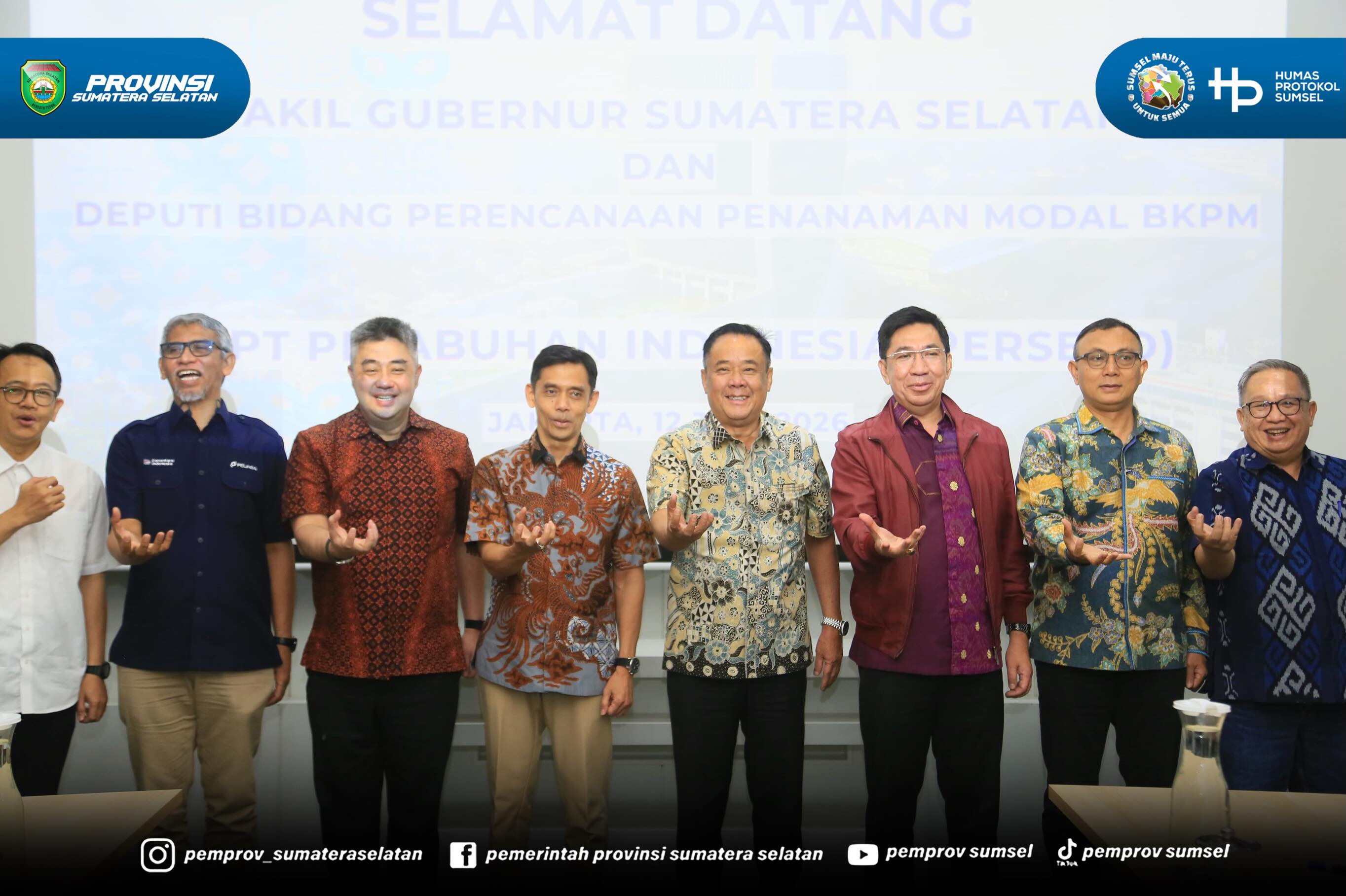 Jakarta - Wakil Gubernur Sumsel H. Cik Ujang menghadiri Rapat Pembahasan Konsorsium. Dan Penyiapan Badan Usaha Pelaksana (BUP) diselenggarakan oleh PT. Pelindo di Ruang Rapat Amanah Lantai 3 Pelindo Tower Jakarta, Jumat (12/6/2026).