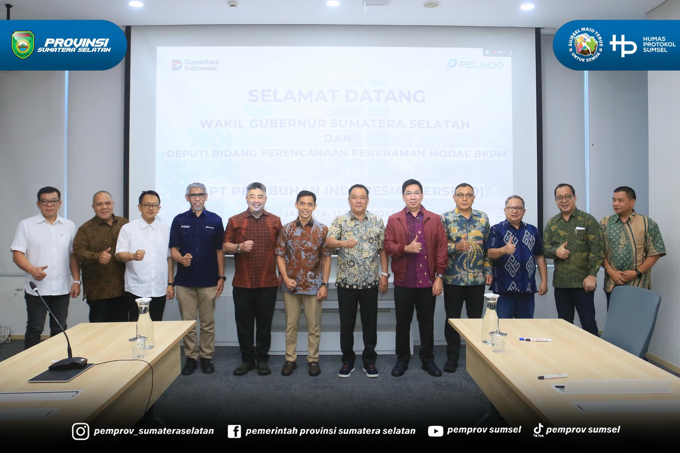 Jakarta - Wakil Gubernur Sumsel H. Cik Ujang menghadiri Rapat Pembahasan Konsorsium. Dan Penyiapan Badan Usaha Pelaksana (BUP) diselenggarakan oleh PT. Pelindo di Ruang Rapat Amanah Lantai 3 Pelindo Tower Jakarta, Jumat (12/6/2026).