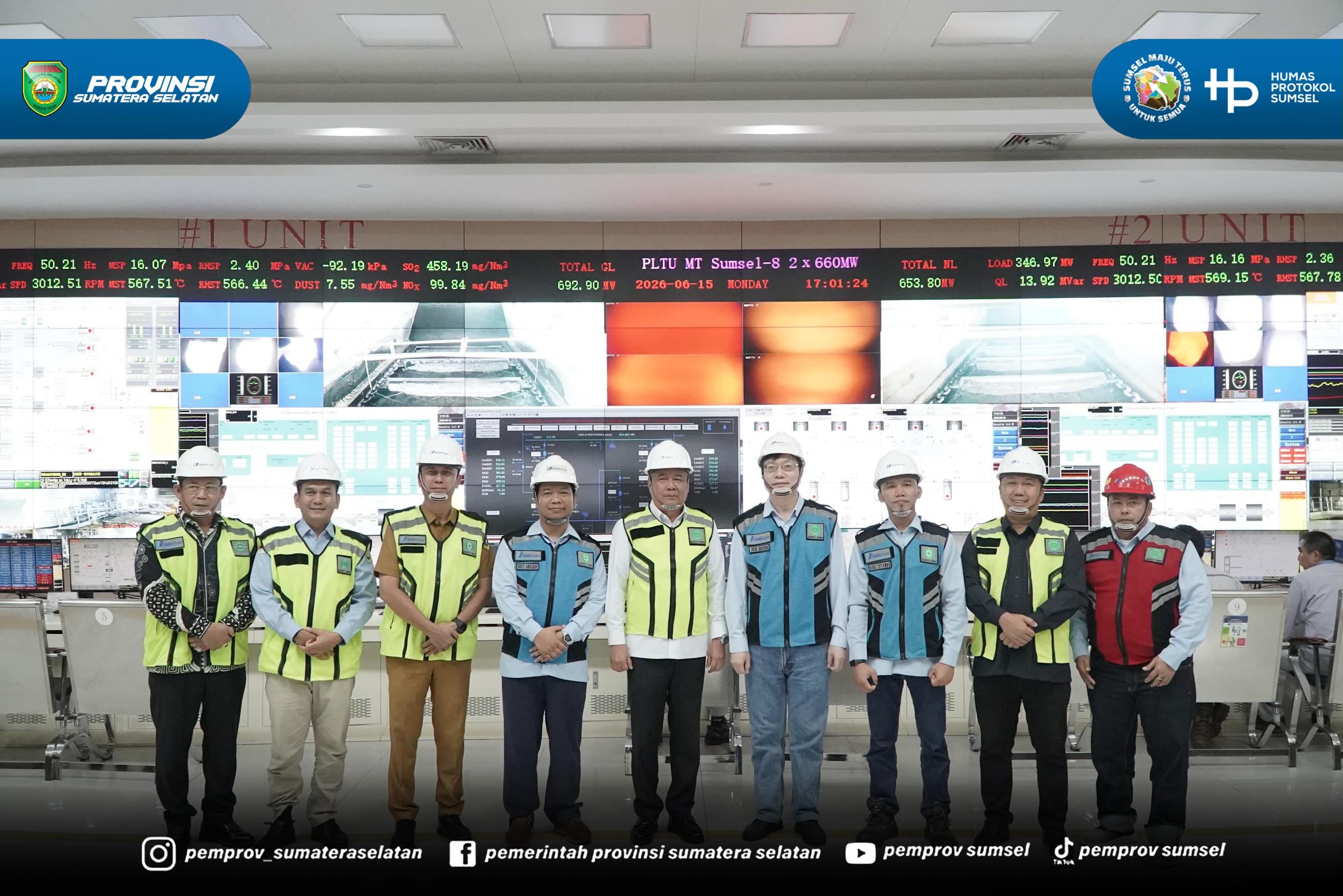 Wakil Gubernur Sumsel H. Cik Ujang meninjau Pembangkit Listrik Tenaga Uap (PLTU) 8 Huadian Bukit Asam Power di Desa Tanjung Lalang Kecamatan Tanjung Agung Kabupaten Muara Enim, Senin (15/6/2026).
