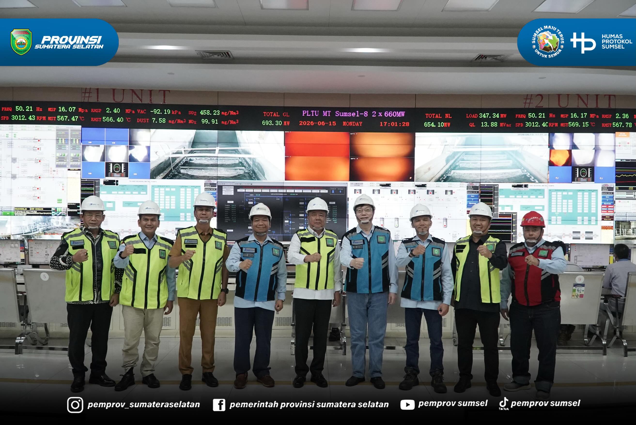 Wakil Gubernur Sumsel H. Cik Ujang meninjau Pembangkit Listrik Tenaga Uap (PLTU) 8 Huadian Bukit Asam Power di Desa Tanjung Lalang Kecamatan Tanjung Agung Kabupaten Muara Enim, Senin (15/6/2026).