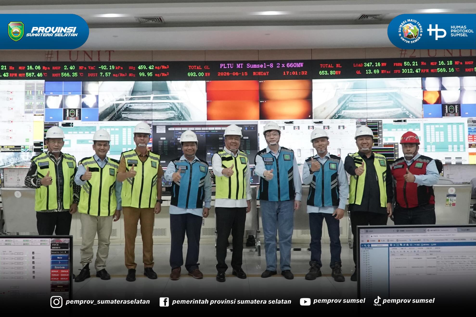 Wakil Gubernur Sumsel H. Cik Ujang meninjau Pembangkit Listrik Tenaga Uap (PLTU) 8 Huadian Bukit Asam Power di Desa Tanjung Lalang Kecamatan Tanjung Agung Kabupaten Muara Enim, Senin (15/6/2026).