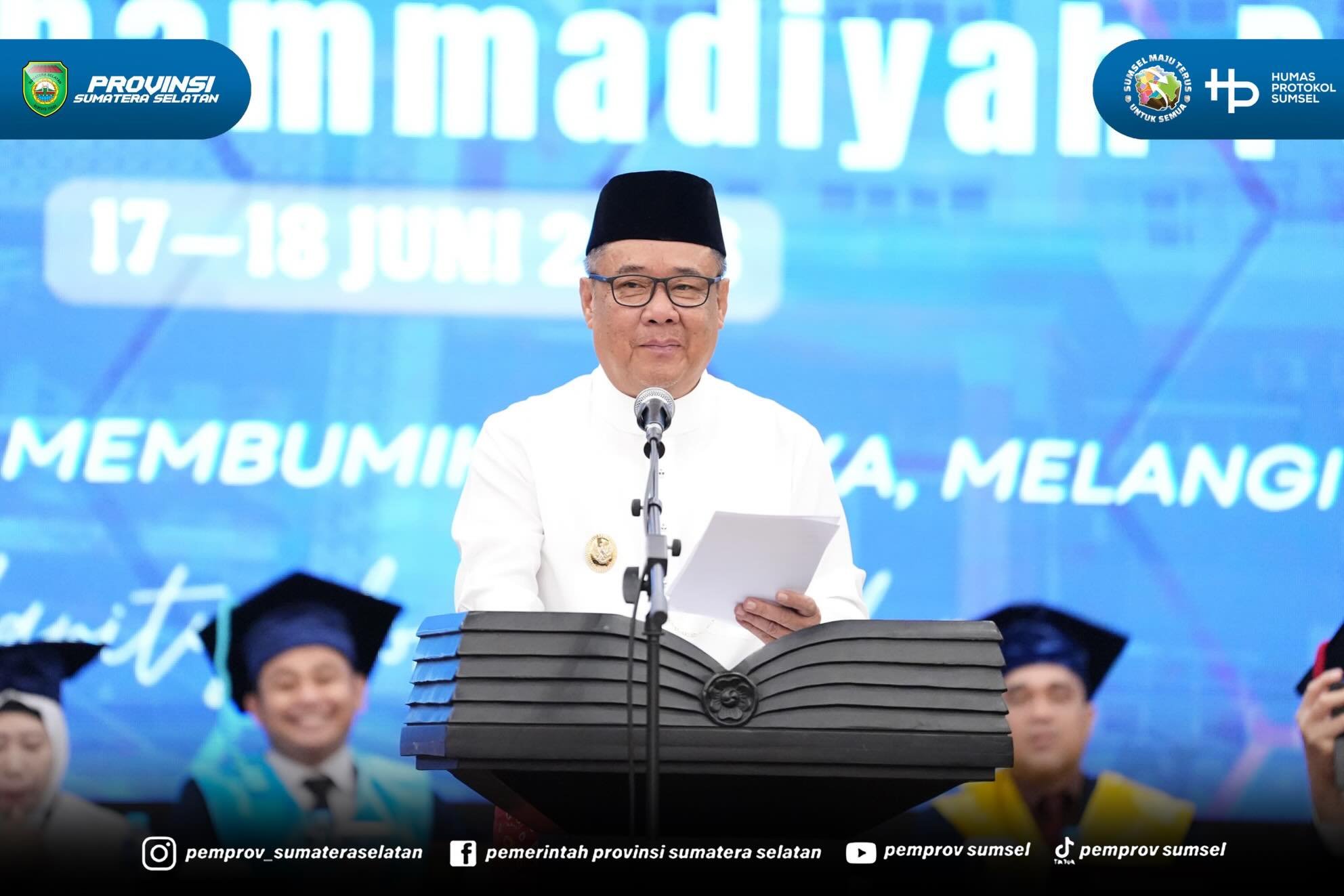 PALEMBANG – Wakil Gubernur Sumatera Selatan (Wagub Sumsel) H. Cik Ujang menghadiri Wisuda ke-80 sekaligus Milad ke-47 Universitas Muhammadiyah Palembang (UMP) yang digelar di Hotel Wyndham Palembang, Rabu (17/6/2026).
