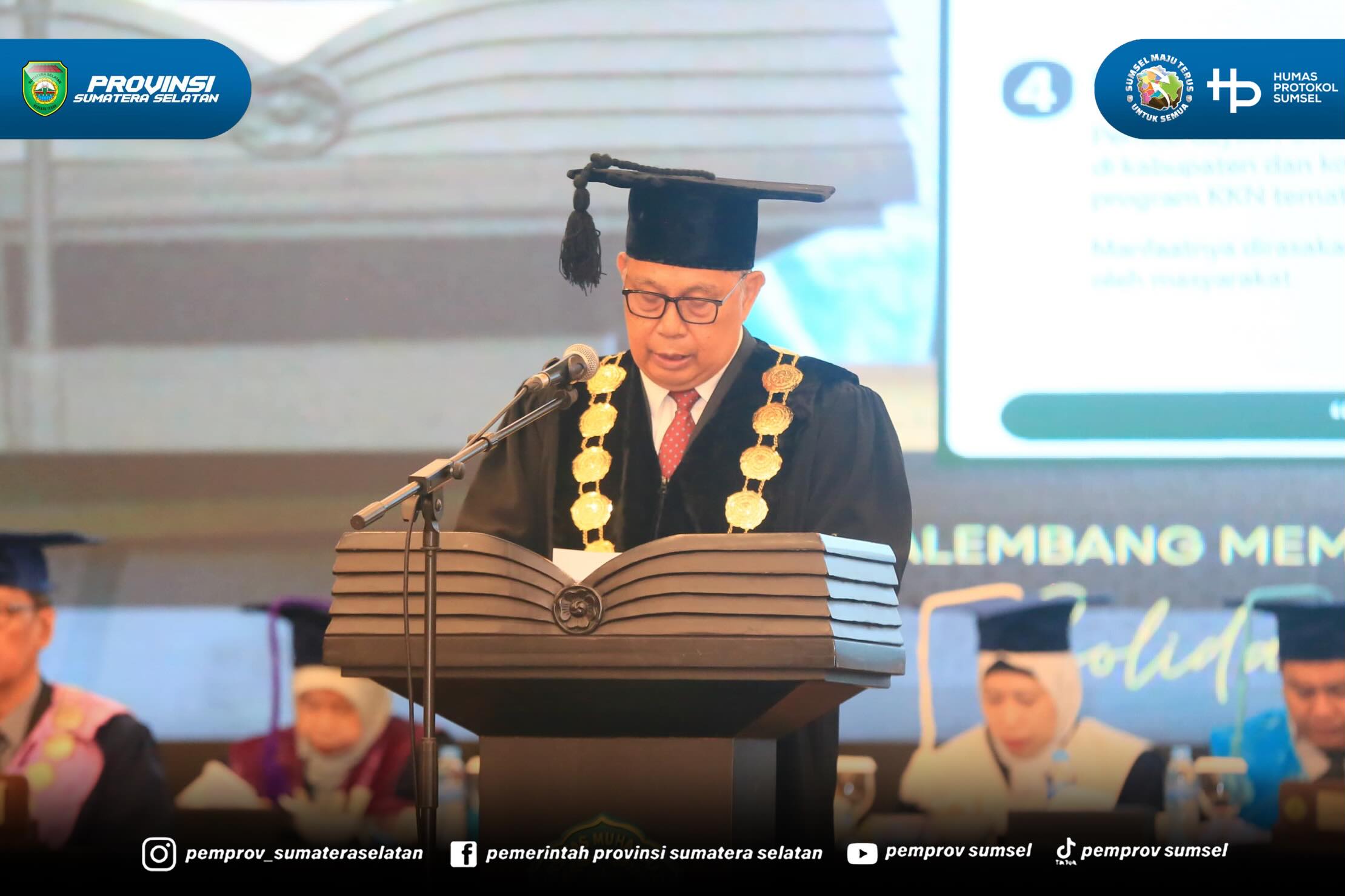 PALEMBANG – Wakil Gubernur Sumatera Selatan (Wagub Sumsel) H. Cik Ujang menghadiri Wisuda ke-80 sekaligus Milad ke-47 Universitas Muhammadiyah Palembang (UMP) yang digelar di Hotel Wyndham Palembang, Rabu (17/6/2026).