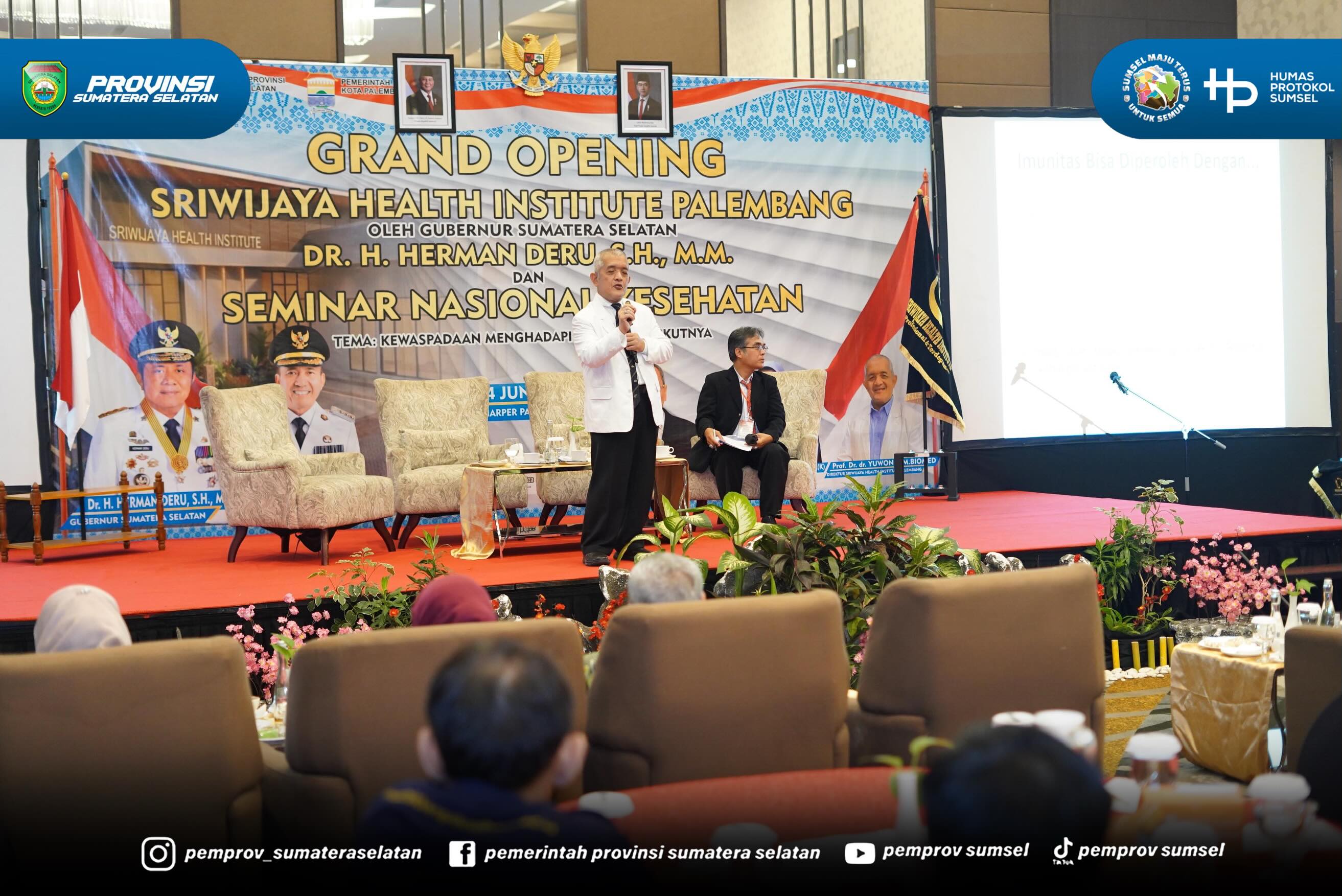 Palembang - Gubernur Sumatera Selatan (Sumsel) H. Herman Deru secara resmi membuka Grand Opening dan Seminar Nasional Sriwijaya Health Institute (SHI) di Ballroom Hotel Harper Palembang, Rabu (24/6/2026). Kehadiran lembaga pendidikan dan pelatihan...