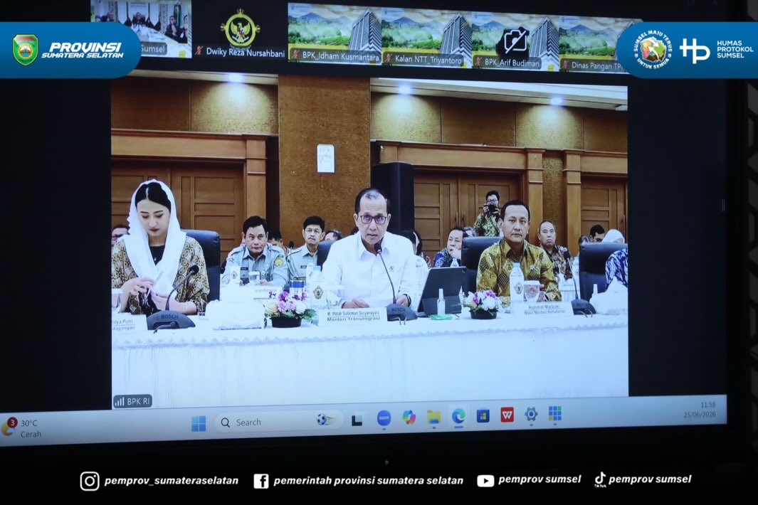 Palembang - Sekretaris Daerah Provinsi Sumsel Edward Candra menghadiri acara Exit Meeting Gabungan Pemeriksaan Tematik Ketahanan Pangan Nasional yang diselenggarakan BPK RI di Command Centre, Kantor Gubernur Sumsel, Kamis (25/6/2026).