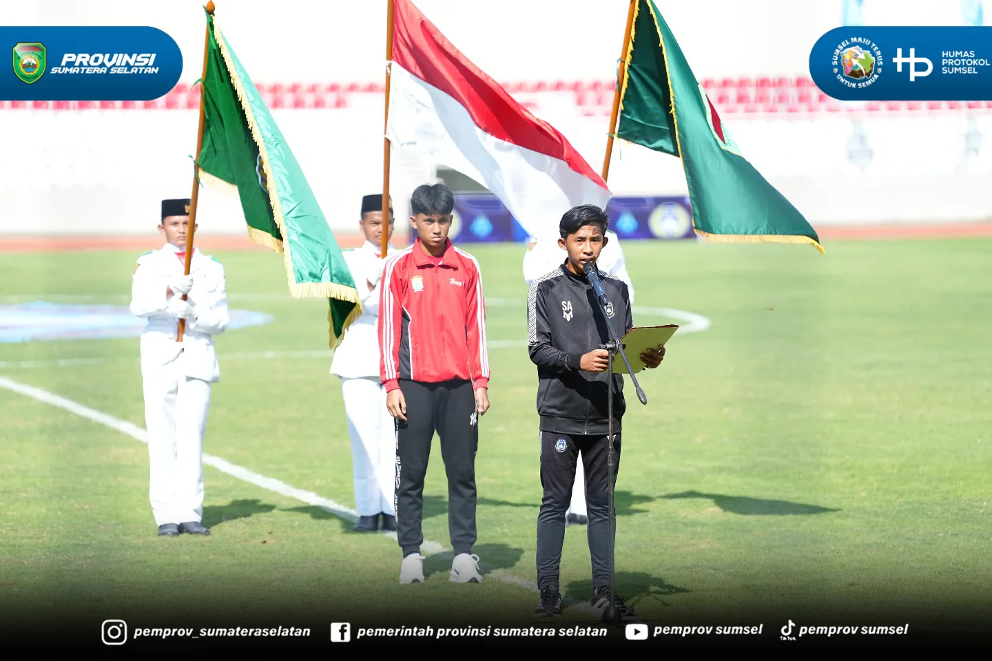 Palembang – Gubernur Sumatera Selatan (Sumsel) H. Herman Deru membuka secara resmi Turnamen Sepak Bola U-15 Piala Gubernur Sumsel Tahun 2026 di Stadion Bumi Sriwijaya Palembang, Kamis (25/6) sore. Turnamen ini diharapkan menjadi wadah pembinaan se...