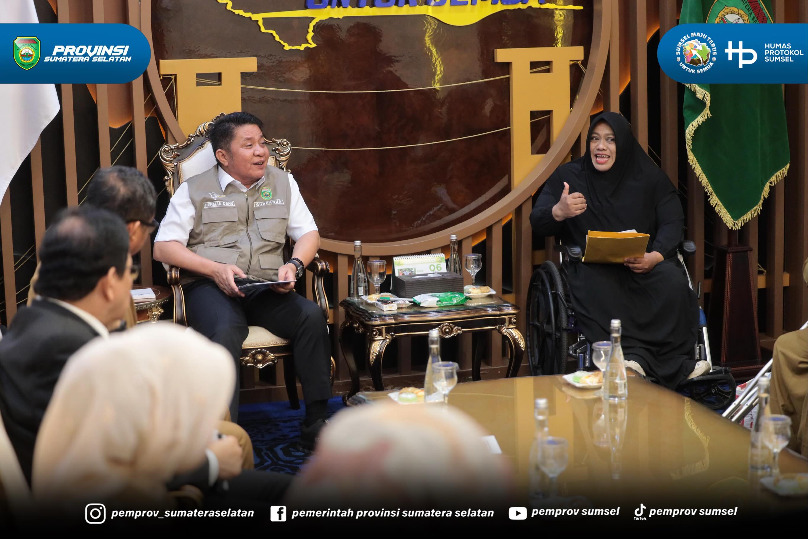 PALEMBANG – Gubernur Sumatera Selatan (Sumsel) H. Herman Deru menerima audiensi Pengurus Yayasan Sharing Disability Indonesia (YSDI) Sumsel dalam rangka silaturahmi sekaligus membahas pengembangan ekosistem produk penyandang disabilitas di Sumsel,...