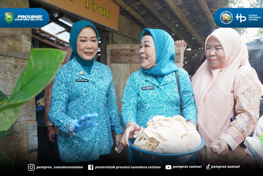 Ketua TP PKK Sumsel Feby Deru, hari ini, Selasa (30/06/26) mampir ke Sentra Jamur Tiram “Berkat Serasan” binaan TP PKK OKU Selatan.