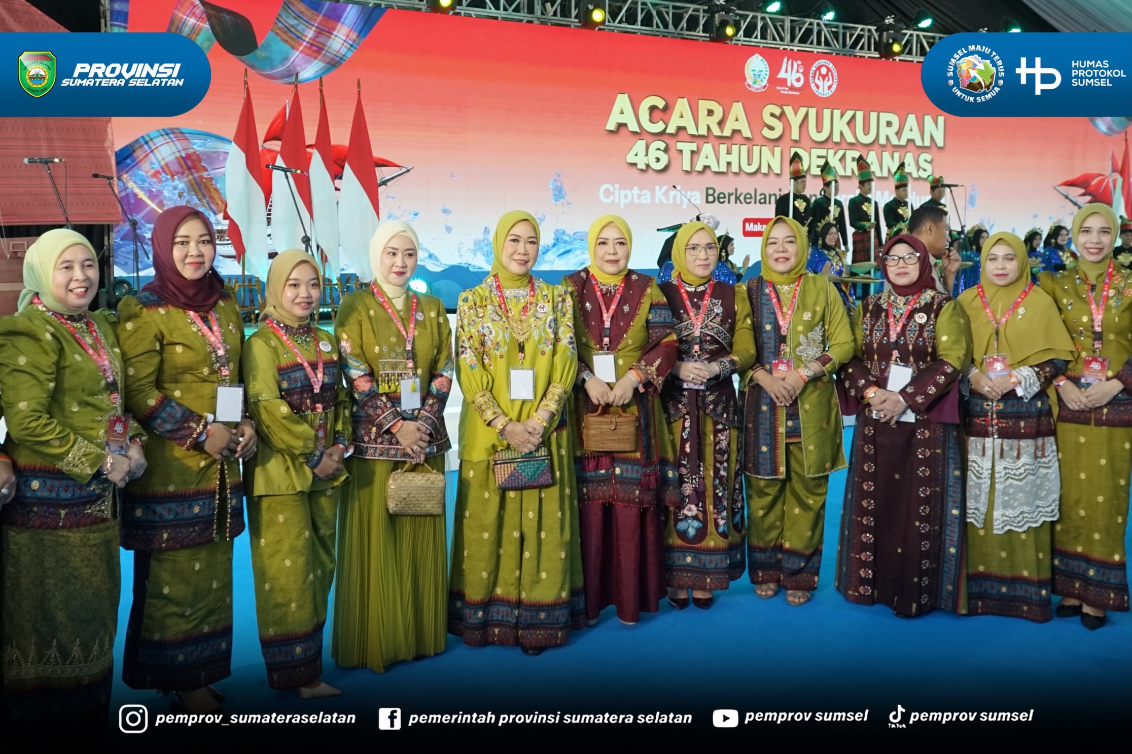 Makassar - Ketua Tim Penggerak PKK Prov. Sumsel Hj. Feby Herman Deru menghadiri Puncak HUT Dekranasda ke - 46 Tahun 2026 dan Pembukaan Pameran Kriya dan Wastra di Trans Studio Makassar Provinsi Sulawesi Selatan. Jumat (10/07/2026).