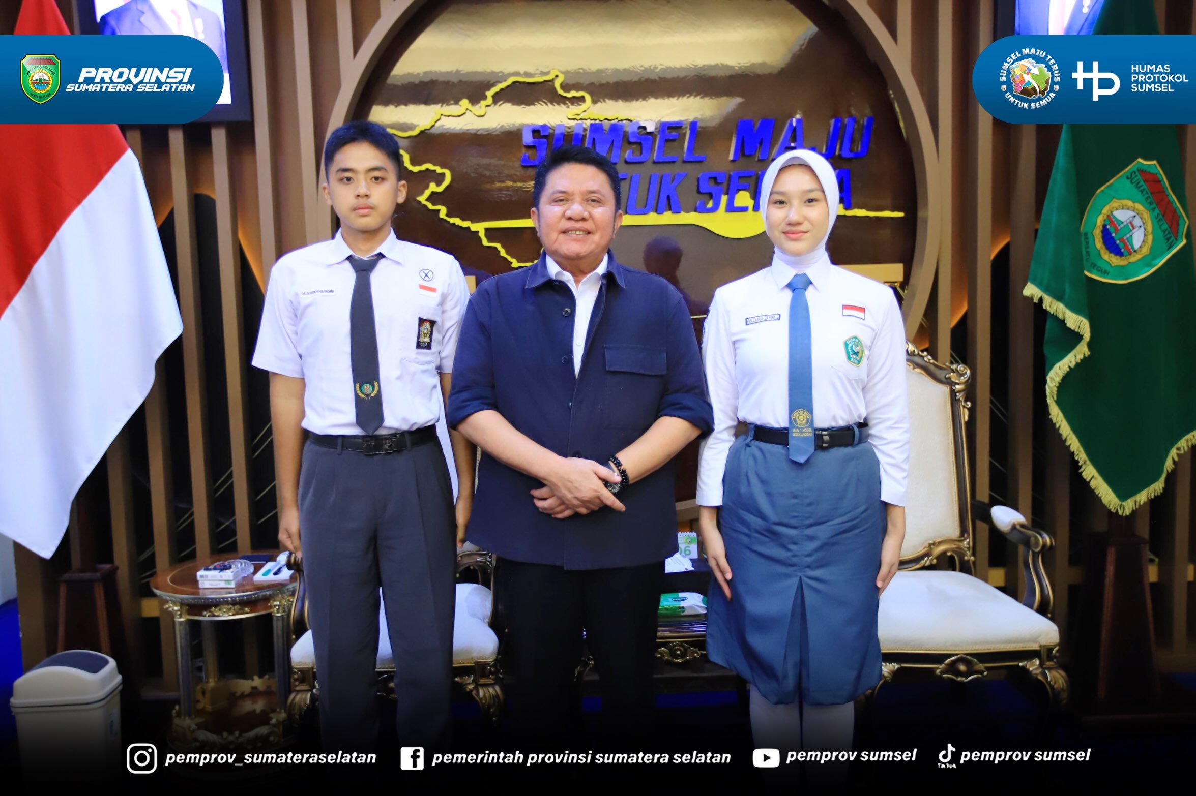 Palembang – Gubernur Sumatera Selatan Dr. H. Herman Deru memberikan pesan khusus kepada dua calon Pasukan Pengibar Bendera Pusaka (Paskibraka) Nasional asal Sumatera Selatan yang akan mengikuti pemusatan pendidikan dan pelatihan (Diklat) di Depok...