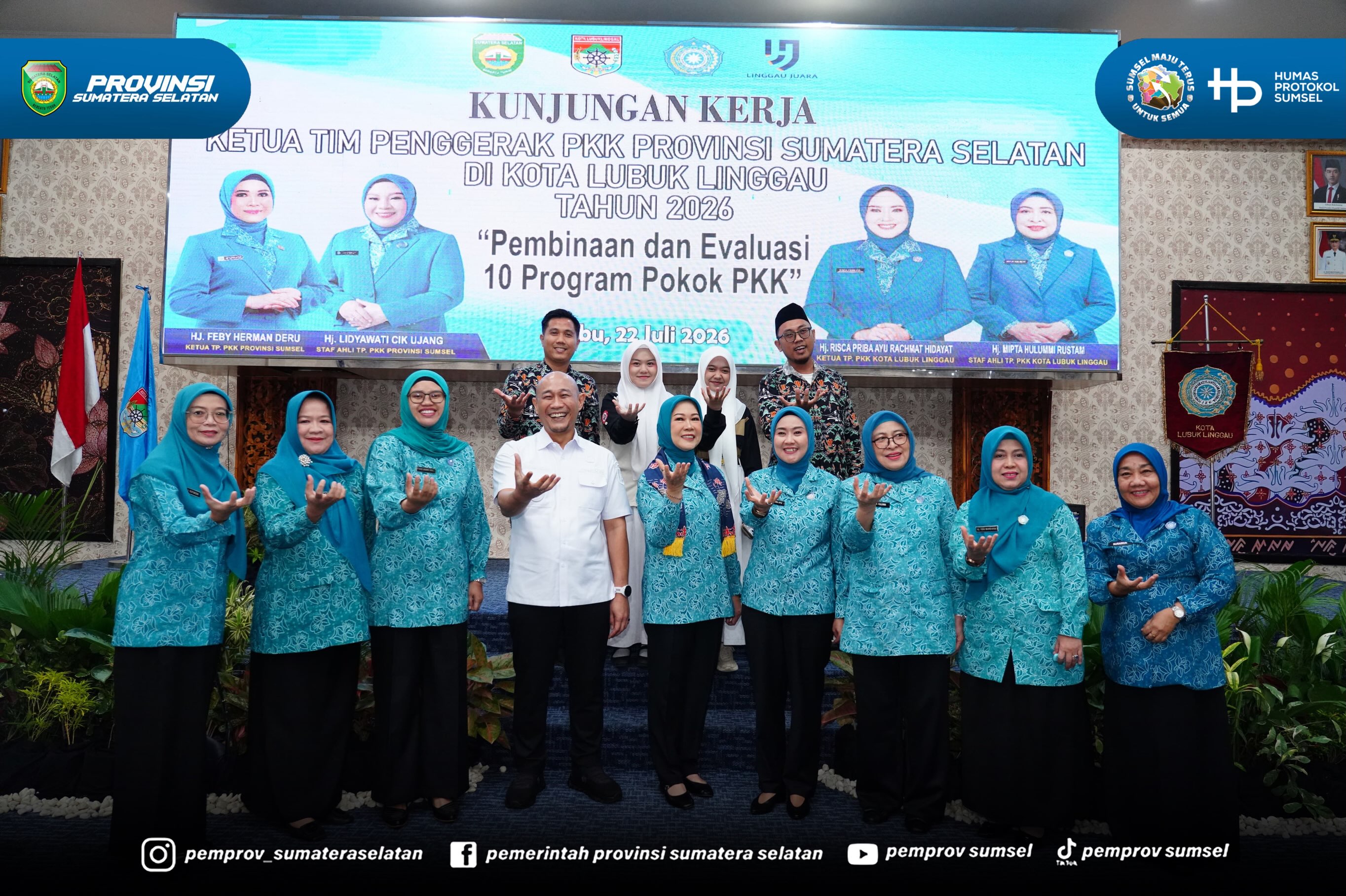 Lubuk Linggau - Ketua TP PKK Sumsel Feby Deru melakukan kunjungan kerja ke TP PKK Kota Lubuk Linggau, Rabu (22/07/26).