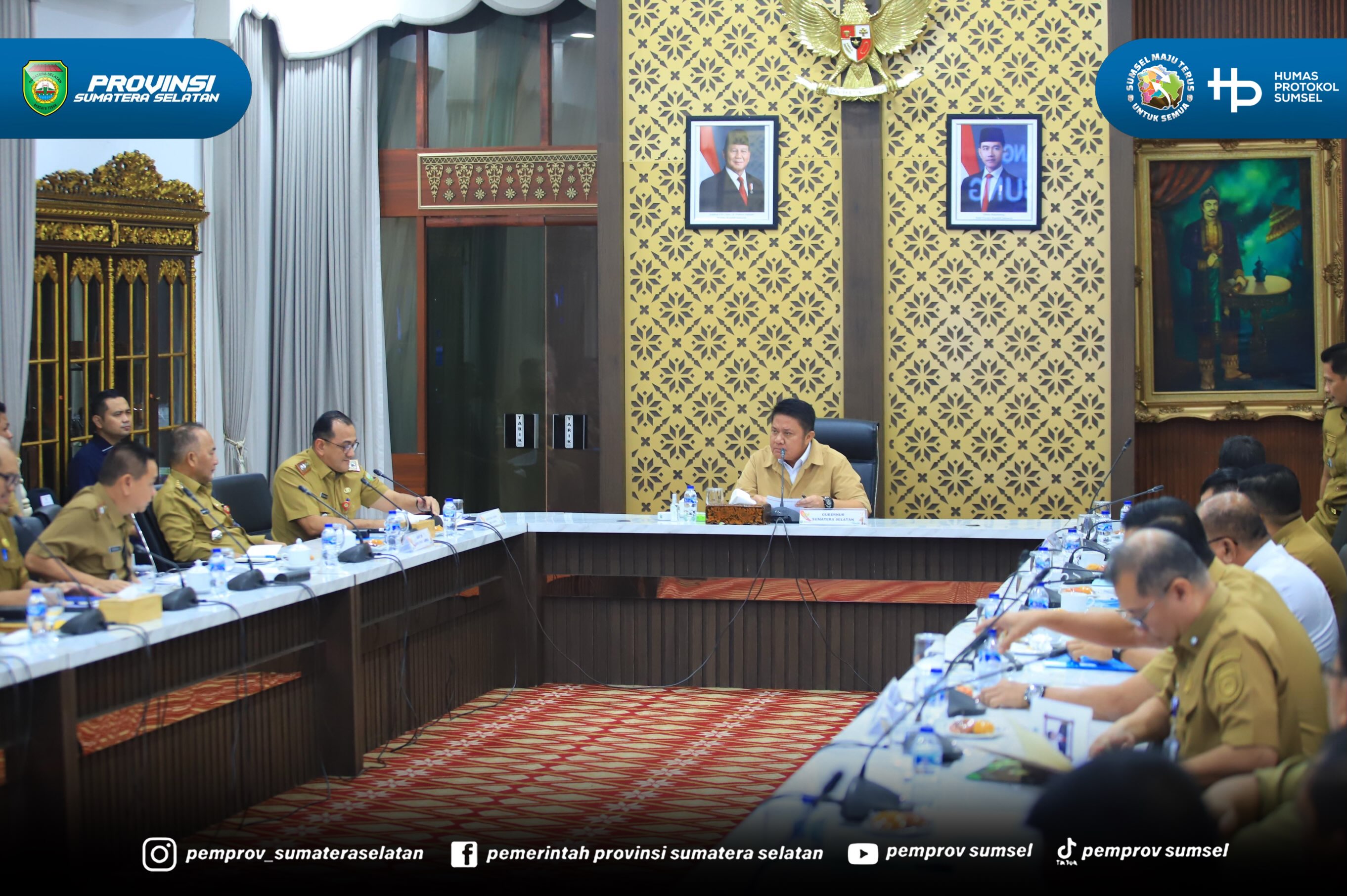 Gubernur Sumatera Selatan Dr. H. Herman Deru memimpin langsung rapat terbatas bersama seluruh Kepala Organisasi Perangkat Daerah (OPD) di lingkungan Pemerintah Provinsi Sumatera Selatan, bertempat di Griya Agung, Senin (10/8/2026) pagi.