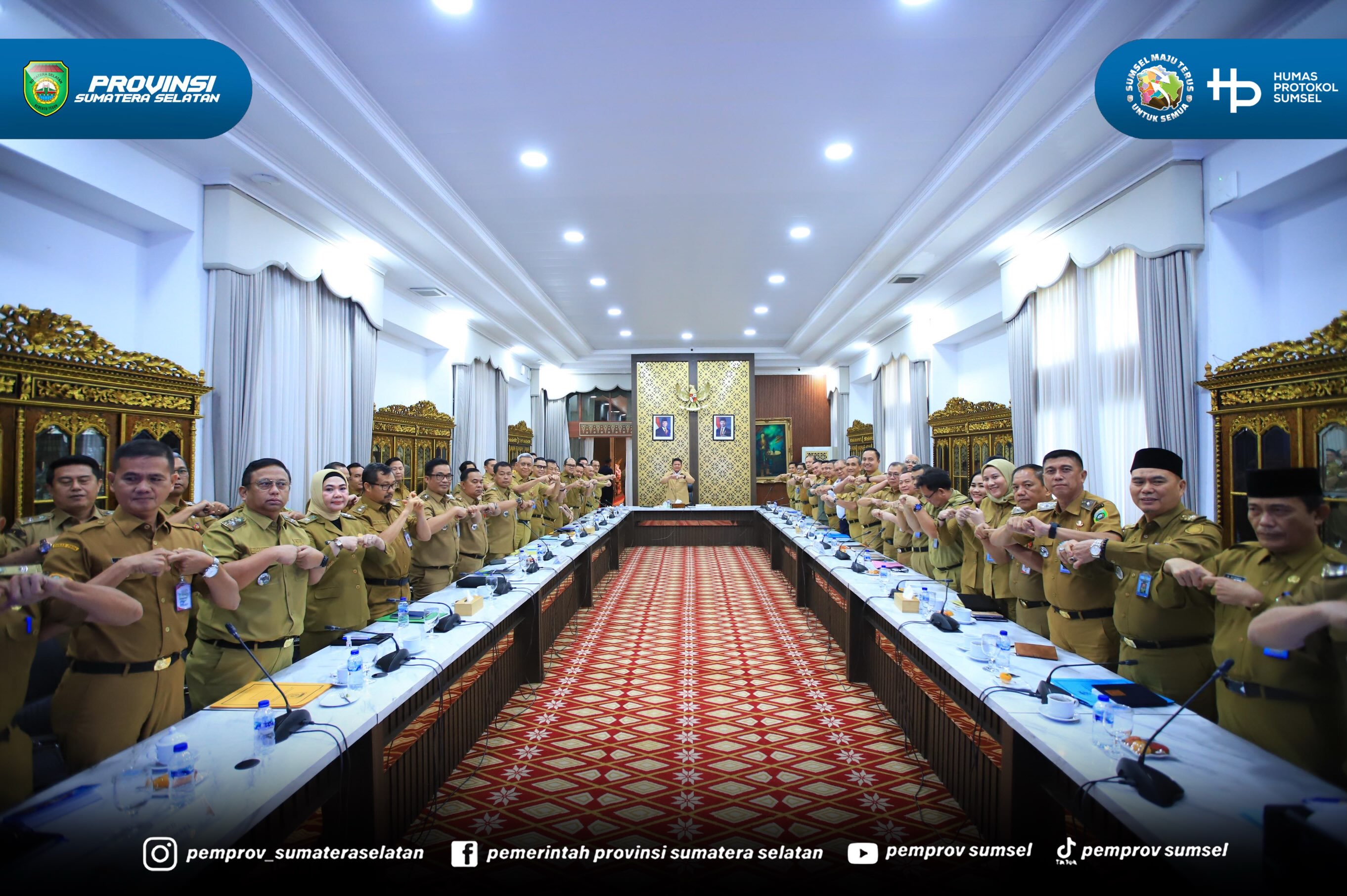 Gubernur Sumatera Selatan Dr. H. Herman Deru memimpin langsung rapat terbatas bersama seluruh Kepala Organisasi Perangkat Daerah (OPD) di lingkungan Pemerintah Provinsi Sumatera Selatan, bertempat di Griya Agung, Senin (10/8/2026) pagi.