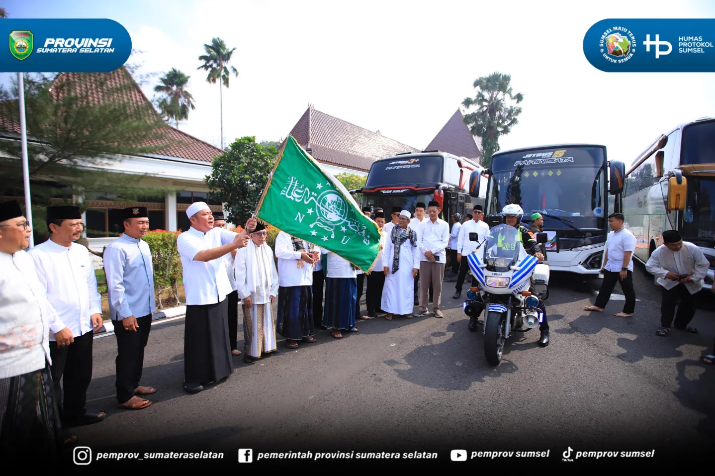 Palembang – Gubernur Sumatera Selatan (Sumsel) Dr. H. Herman Deru melepas keberangkatan Delegasi Pengurus Wilayah Nahdlatul Ulama (PWNU) Sumsel menuju Muktamar ke-35 NU di Tambakberas, Jombang, Jawa Timur, Selasa (25/5) pagi.