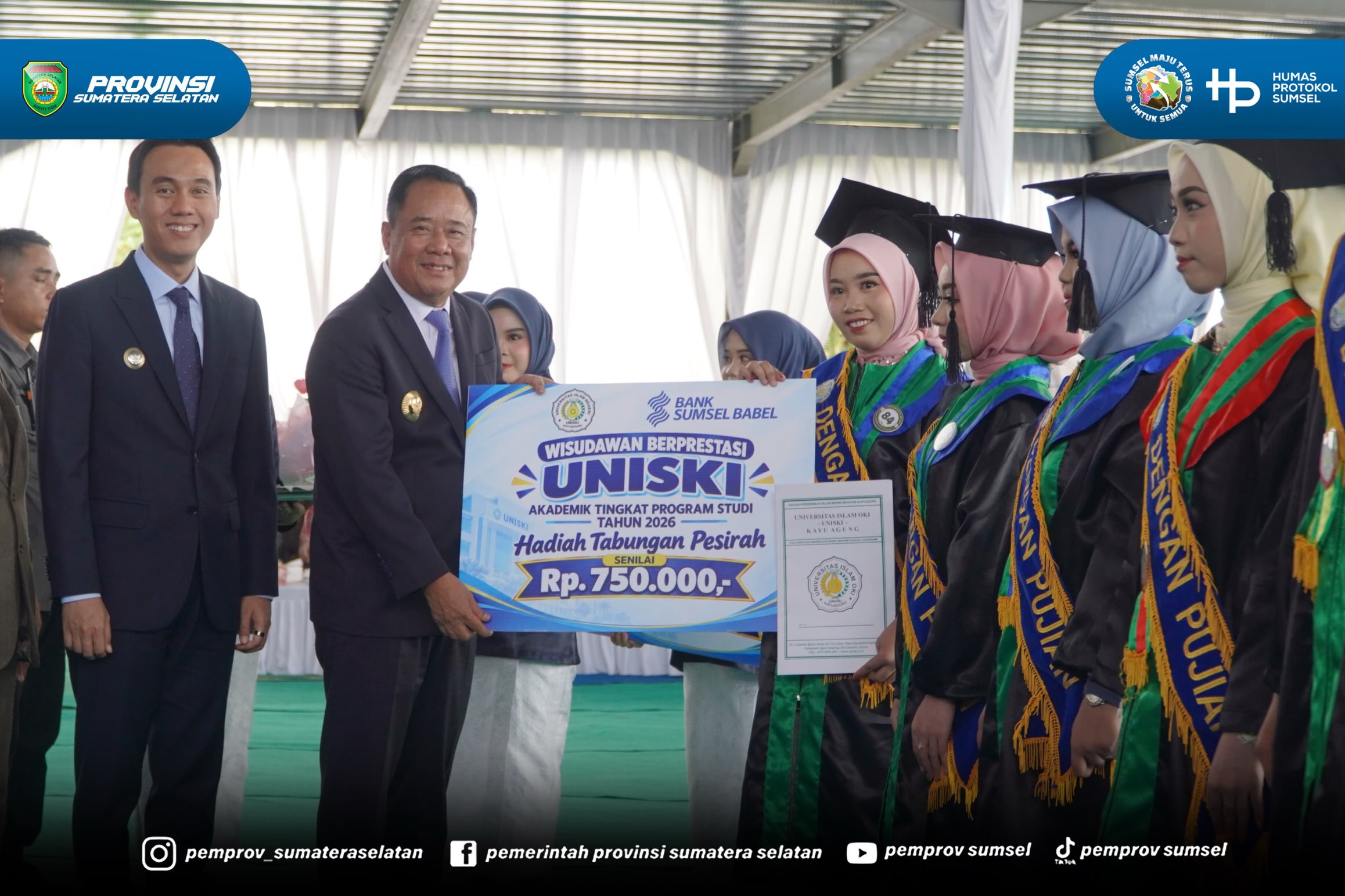OKI - Wakil Gubernur Sumsel H. Cik Ujang menghadiri Wisuda ke-15 Universitas Islam Ogan Komering Ilir (UNISKI) Kayu Agung di Dinesti Land Kayu Agung Kabupaten OKI. Rabu (17/09/2026).