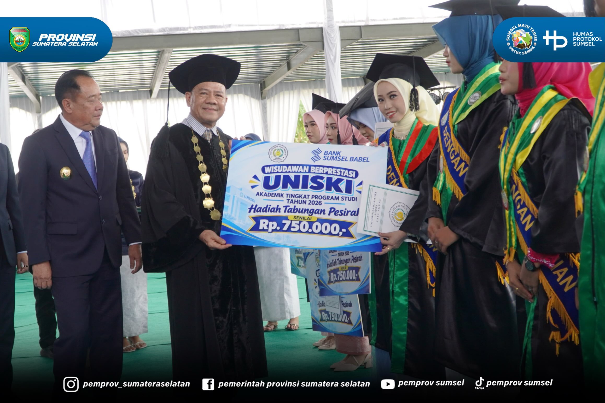 OKI - Wakil Gubernur Sumsel H. Cik Ujang menghadiri Wisuda ke-15 Universitas Islam Ogan Komering Ilir (UNISKI) Kayu Agung di Dinesti Land Kayu Agung Kabupaten OKI. Rabu (17/09/2026).