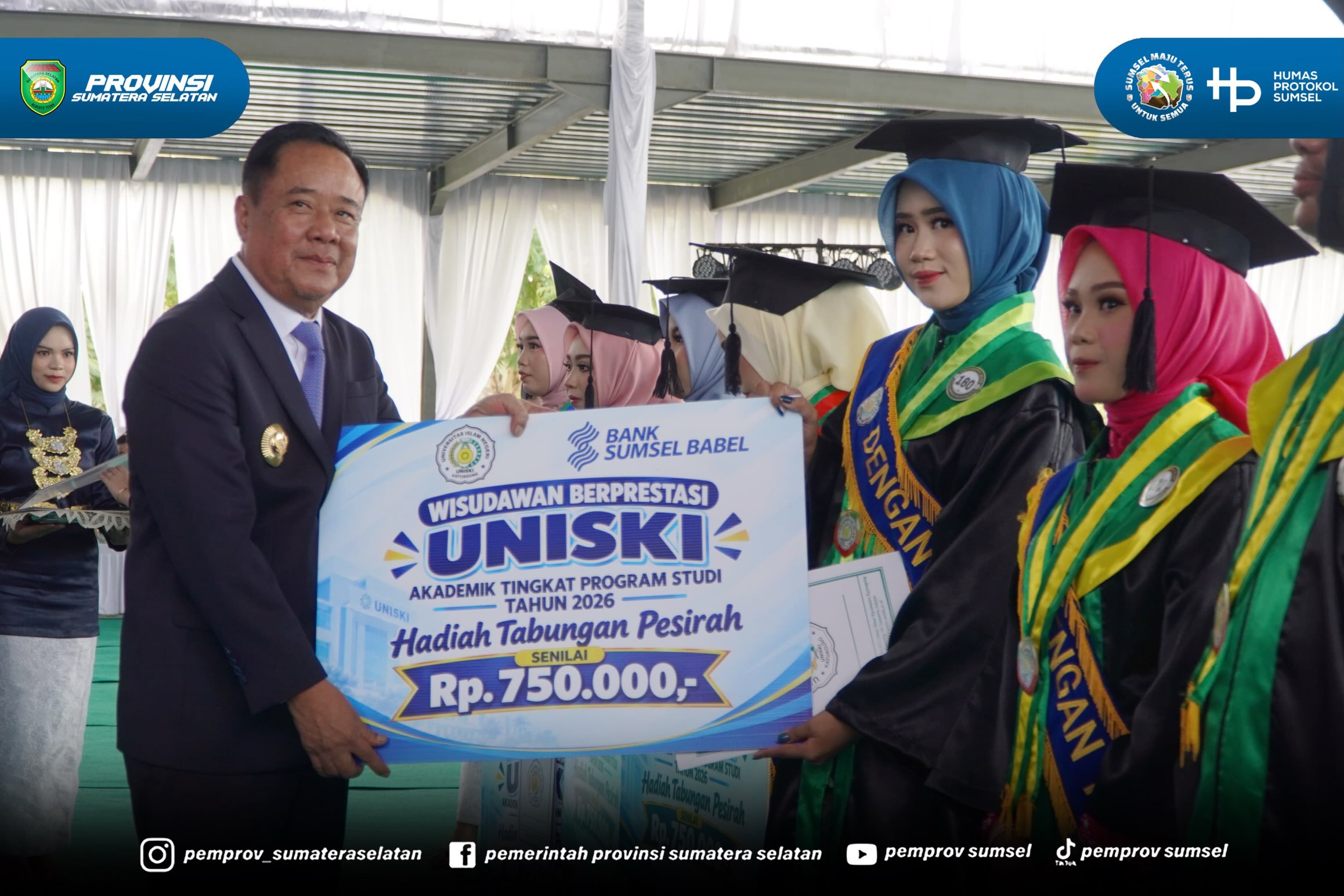 OKI - Wakil Gubernur Sumsel H. Cik Ujang menghadiri Wisuda ke-15 Universitas Islam Ogan Komering Ilir (UNISKI) Kayu Agung di Dinesti Land Kayu Agung Kabupaten OKI. Rabu (17/09/2026).