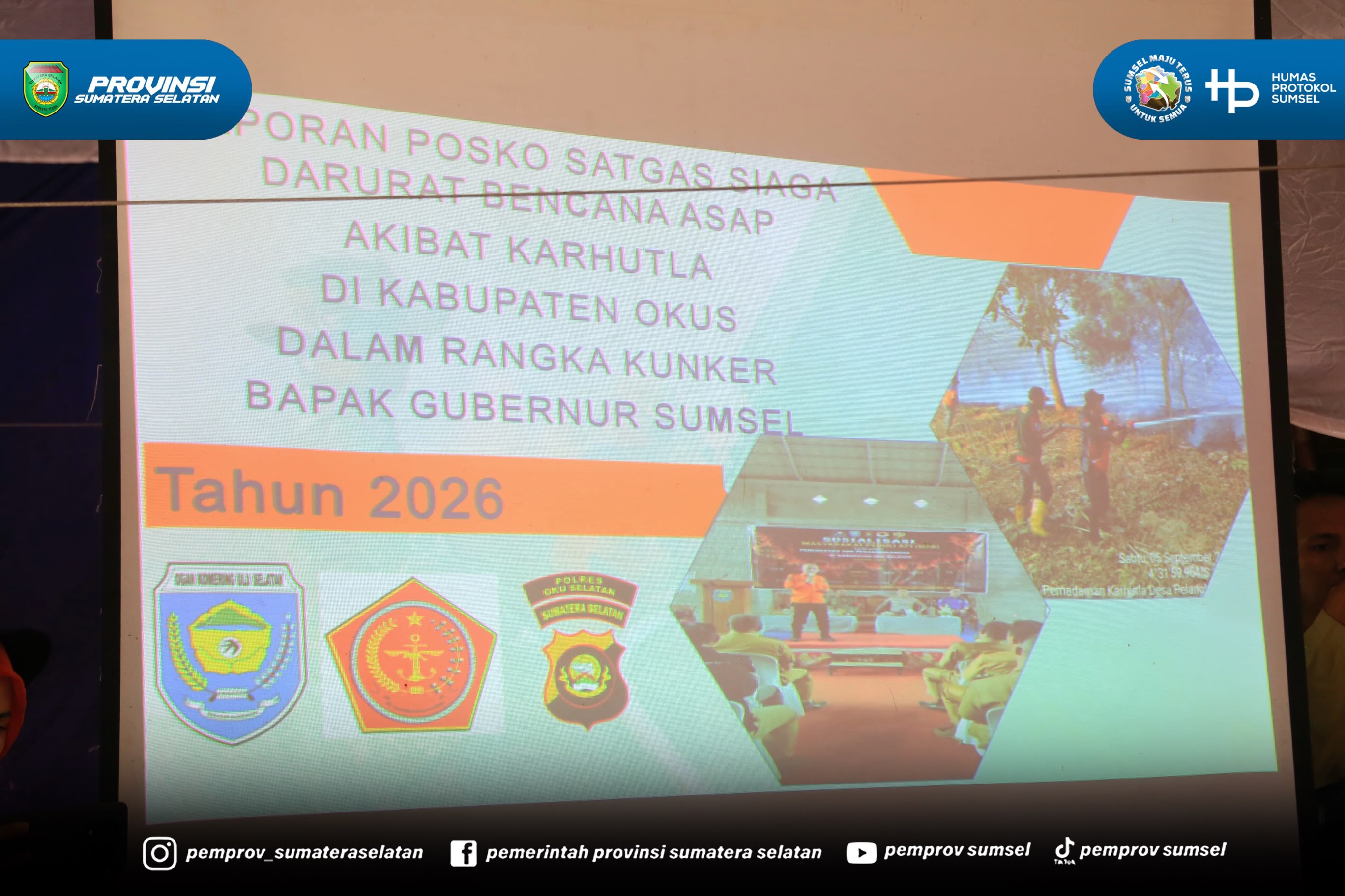 OKUS - Gubernur Sumatera Selatan (Sumsel), Herman Deru meninjau Posko Satgas Karhutla Kabupaten Ogan Komering Ulu Selatan (OKUS), Sabtu (19/09/2026).